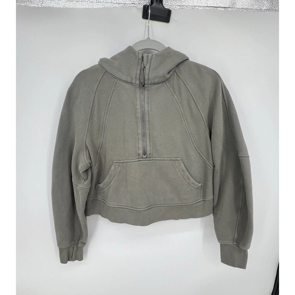 Lululemon Women Scuba Oversized 1/2 Zip Hoodie Crop Sz XS/S Grey Sage Athleisure